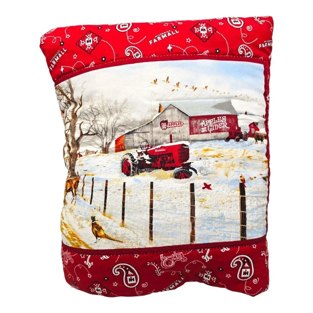Quillow Red Barn Tractor 2 in 1 Quilted Travel Pillow Fold Out Throw Blanket